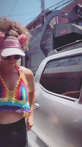 Amateur big titties Flashing NSFW Natural tits Nipples OnlyFans Public r/CaughtPublic Porn GIF