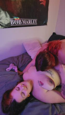 FFM snatch Licking Sharing debauchery Porn GIF