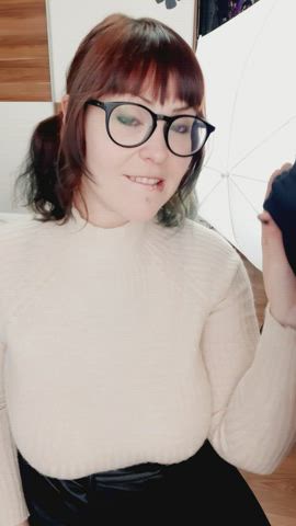 gigantic melons bj Busty pretty Deepthroat Glasses Nerd Sloppy Spit Porn GIF