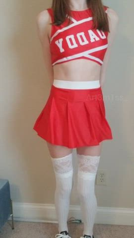 behind Barely Legal Cheerleader Cosplay Knee High Socks thin Sneakers teenie boobs Porn GIF