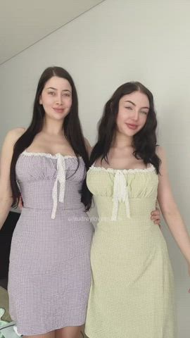 Australian Bouncing Bouncing tits Brunette sexy Dress Hourglass Natural breasts Porn GIF