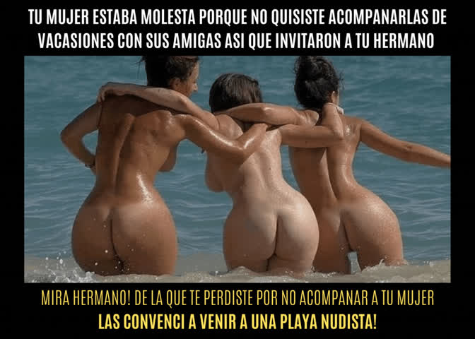 Beach Brother Caption Cheating Cuckold Foursome Hotwife Spanish wife Porn GIF