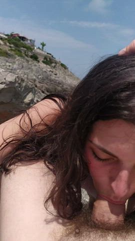 18 Years mature Amateur Beach gigantic penis Deepthroat Outdoor Public Throat Fuck ThroatPie Porn GIF