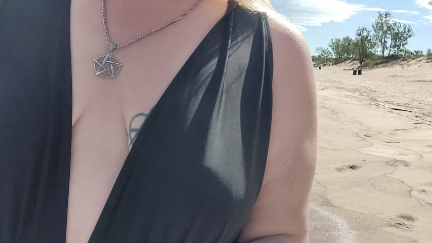 BBW Beach giant titties Exhibitionism Exhibitionist Outdoor Public breasts Titty Drop Porn GIF