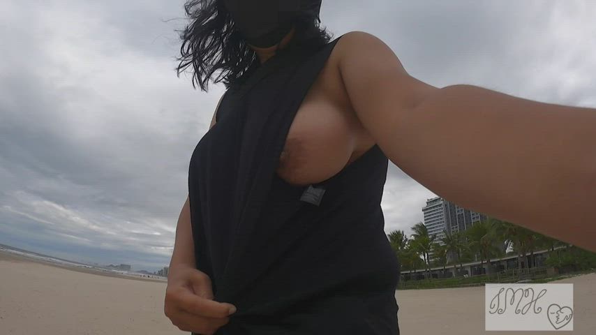 Beach boobs Braless Chubby Exhibitionism Exhibitionist Flashing NSFW Public Porn GIF