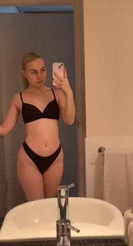 Australian blondie Curvy underwear thin Ponytail Small melons young underwear Porn GIF