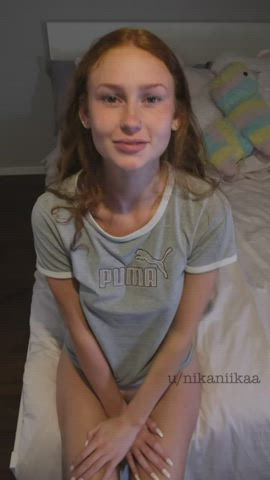 Innocent Jiggling Natural Perky petite ginger head Smile Tanlines teenie Porn GIF