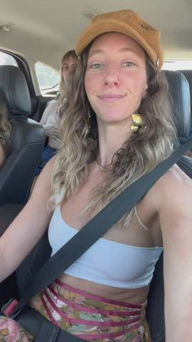 Car Flashing skanks Natural breasts Public Porn GIF