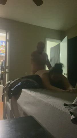 Bisexual Couch Sex couple Doggystyle Real couple Rough Sex Spanking Porn GIF