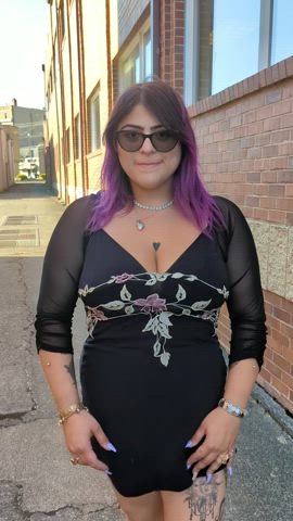 BBW Chubby Exhibitionism Exhibitionist Flashing large boobies Natural melons Nipple Piercing Public Porn GIF