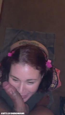 Amateur BBC blowjob Deepthroat Eye Contact Interracial teenie Porn GIF