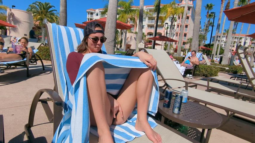 Masturbating NSFW Outdoor Pool Public snatch r/HoldTheMoan Porn GIF