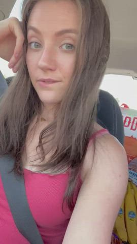 Brunette Car Close Up Public vagina Shorts Solo Porn GIF