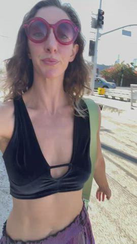 Flashing Natural boobies Public Porn GIF