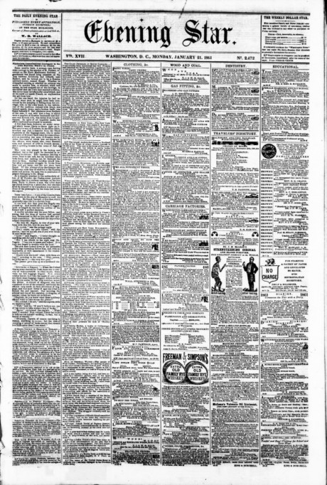 Image 1 Of Evening Star Washington D C January 21 1861 Of